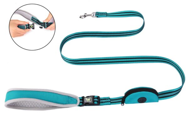 Reflective Soft Jacquard Dog Leash with Detachable Handle & Poop Bag Holder – Matching Collar Set Available